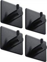 Zelfklevende Haakjes Vierkant (4 stuks) Zwart - Roestvrij staal - Handdoekhaakjes - Nody