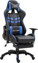 Luxe Gamestoel met voetenbankje Zwart blauw (Incl LW Fleece deken) - Gaming Stoel - Gaming Chair - Bureaustoel racing - Racestoel - Bureau stoel gamen