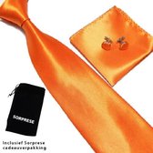 Luxe set stropdas inclusief pochette en manchetknopen - Oranje - Sorprese - luxe - pochet - heren - giftset