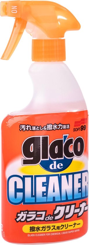 Oranje spuitfles Glaco de CLEANER met Japanse tekst, voor glasreiniger.