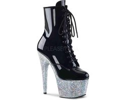 Pleaser - ADORE-1020G Plateau Laarzen, Paaldans schoenen - Paaldans schoenen - 39 Shoes - Zwart/Zilverkleurig