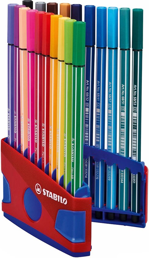 STABILO Pen 68 - Premium Viltstift - Set Met 20 Verschillende Kleuren | bol.com