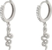 Oorbellen slang - Gold plated - Met zirkonia steentjes - Zilverkleurig