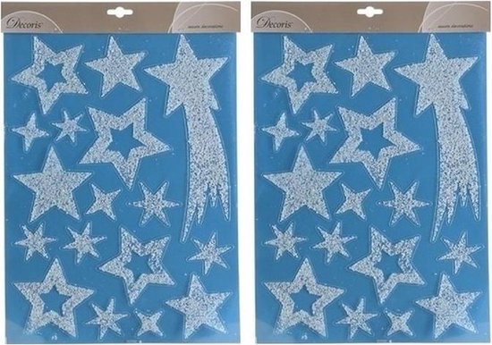 2x Kerst raamstickers glitter sterren plaatjes 30 x 40 cm - Raamdecoratie kerst - Kinder kerststickers