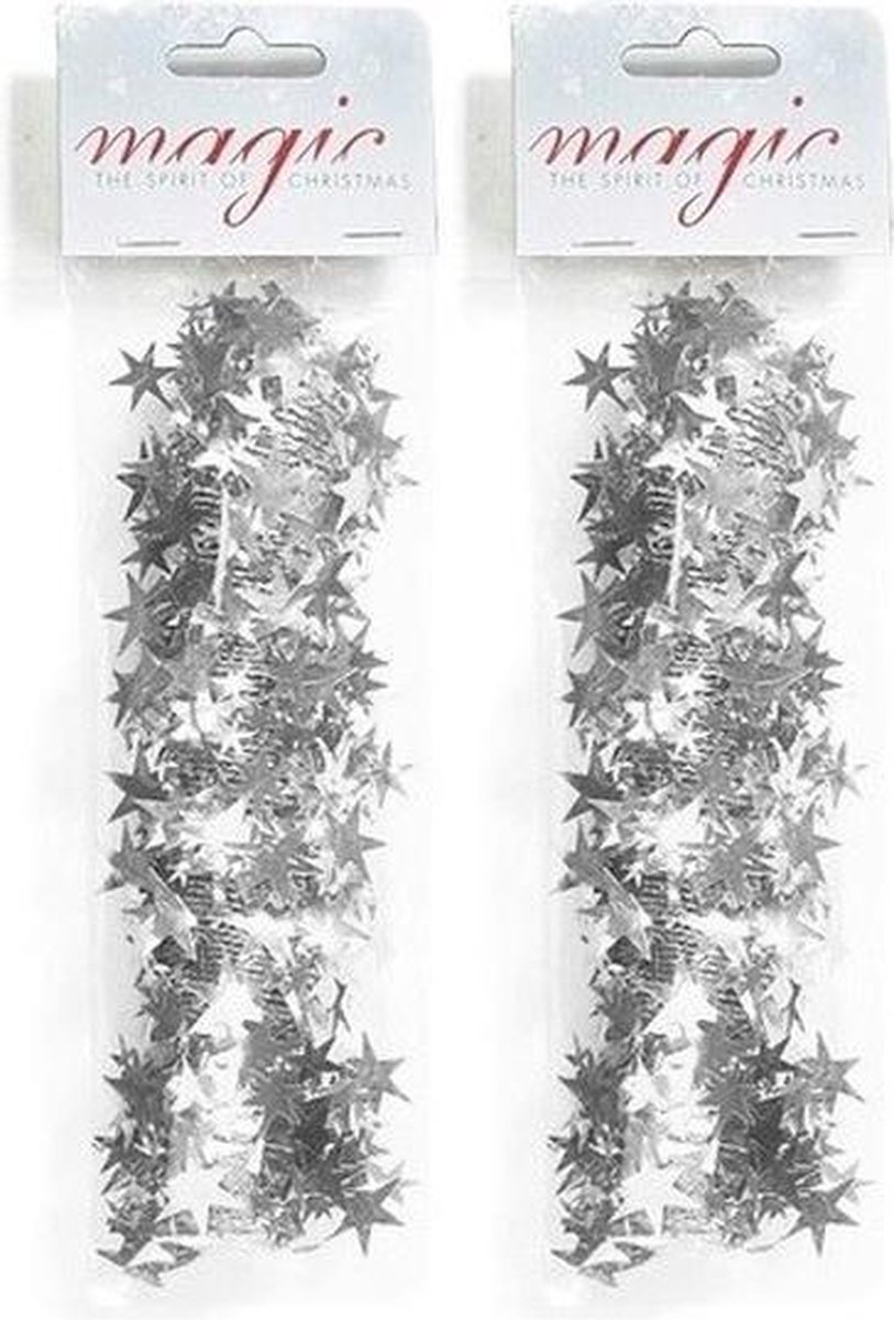 2x Kerstslingers zilver 750cm - Guirlandes folie lametta - Zilveren kerstboom versieringen