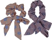 Jessidress Scrunchie met Bloemen print Haar elastieken Scrunchies met Strikje - Roze/Geel