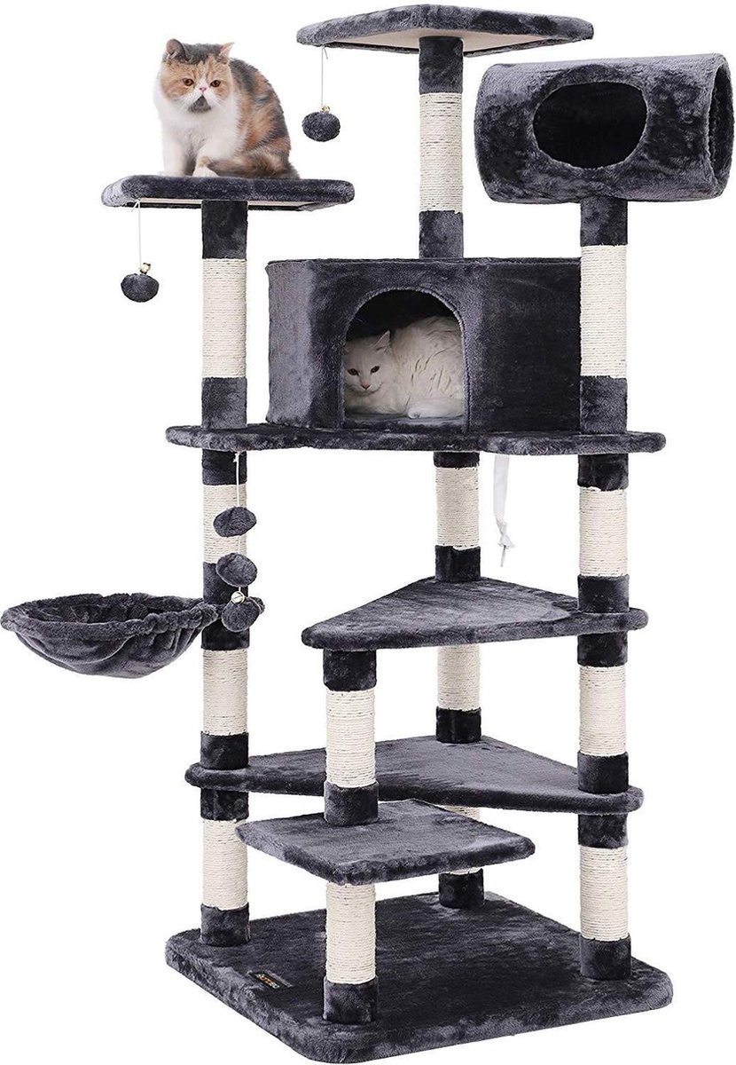 XL Extra Grote Zachte Krabpaal - Kat Speeltuin met Palen om met Klauwen te Krabben Luxe Hok - Grijs