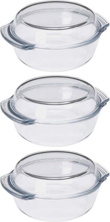 Attent Madeliefje Gevoel 3x Ronde ovenschaal glas met deksel 20 x 7 cm - 1,7 L - Glazen ovenschalen  | bol.com