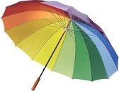 Bol.com 2x Regenboog paraplu met houten handvat 130 cm - Regenboog kleuren paraplu 2 stuks aanbieding