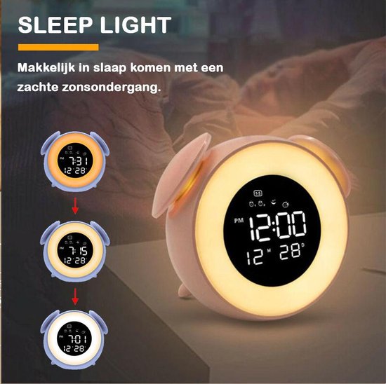 FettleLife Retro Digitale Wekker met Wake Up Light - Wekker voor in de Slaapkamer - Wekker Met Alarm en LED lamp (Roze)
