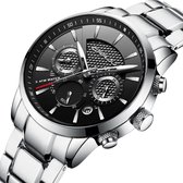 CRRJU Horloge Heren Horloges voor Mannen Watch Herenhorloge - Incl. Armband & Horlogebox Geschenkdoos - Zilver Zwart
