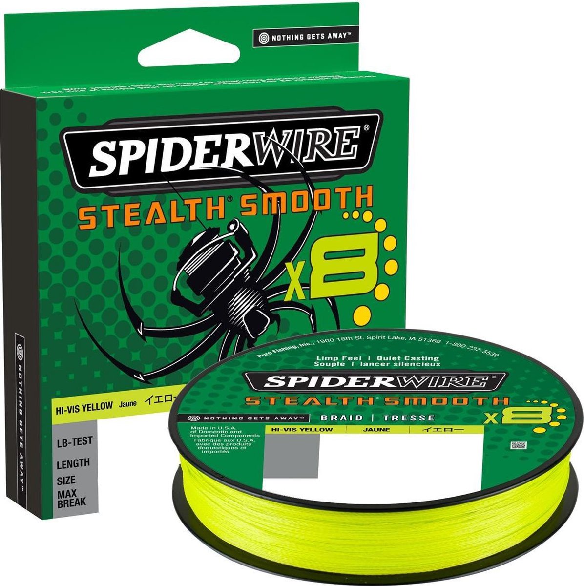 Spiderwire | stealth smooth x8 | HI-VIS Yellow | gevlochten lijn | 0.11 mm | 10.3 kg | 150 meter