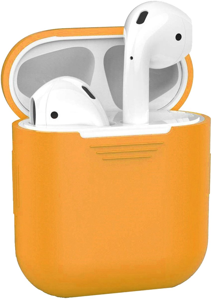 Hoesje - Geschikt voor Apple Airpods 2 - Siliconen Hoes met Clip - Silicone Case Cover - Oranje