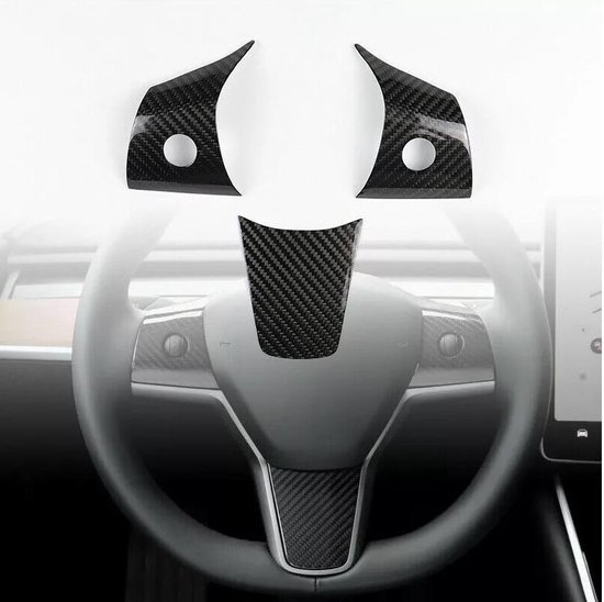 Ouderling Geestelijk kever Tesla Model 3 Stuurinleg Stuur Cover Carbon Stuurhoes Auto Accessoires  3-delig... | bol.com