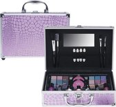 Casuelle Make-up koffer - Casuelle cosmetica koffer - 41 delig met spiegel - roze - motief krokodil