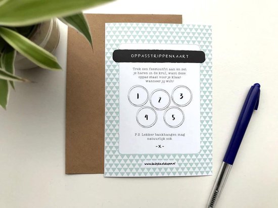 4x Speciaal voor jou - Oppasstrippenkaart voor 5 keer oppassen + craft envelop- Tegoedbon - Baby Kraamcadeau roze /blauw/groen en zwart/wit van MikoPixel — afbeelding 3