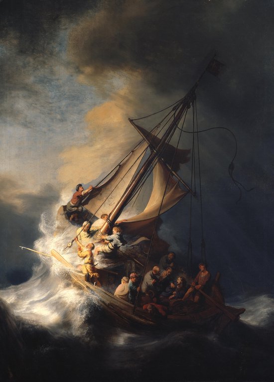 Poster Christus in de storm op het meer van Galilea - Rembrandt van Rijn - Large 70x50