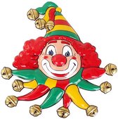 Wanddecoratie masker clown rood/geel/groen belletjes 50x55cm
