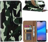 Ntech Huawei P30 Camouflage Boek hoesje met Pasjesruimte