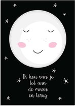 DesignClaud Ik hou van je tot de maan en terug - Zwart wit kinderposter A4 + Fotolijst zwart