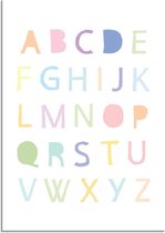 DesignClaud ABC Poster - Alfabet - Pastel kleuren A4 + Fotolijst zwart