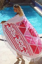 Mycha Ibiza – roundie – rond strandlaken – aztec 3 – roze – 100% katoen – badstof