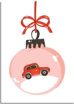 DesignClaud Kerstposter Rode auto - Kerstdecoratie Kleurrijk A2 + Fotolijst zwart