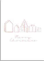 DesignClaud Kerstposter Huisjes Merry Christmas - Kerstdecoratie Roze A2 + Fotolijst zwart