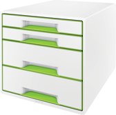 Leitz WOW Cube Ladenblok Met 4 Laden - Opberger met Vakken - Voor Kantoor En Thuiswerken - Ideaal Voor Thuiskantoor - Wit/Groen