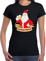 Fout kerstshirt / t-shirt zwart santa met pul bier voor dames - kerstkleding / christmas outfit L