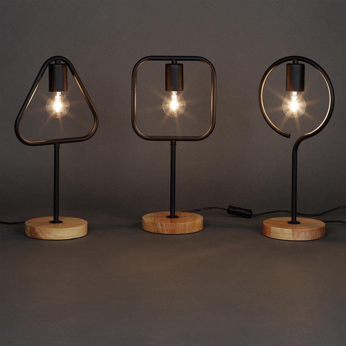 relaxdays - tafellamp zonder lampenkap - leeslamp metaal hout - lamp |