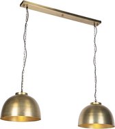 QAZQA hoodi - Industriele Hanglamp eettafel voor boven de eettafel | in eetkamer - 2 lichts - L 1250 mm - Goud/messing - Industrieel -  Woonkamer