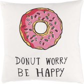 Dutch Decor DIDI - Kussenhoes donut 45x45 cm - ivoor / wit - Donut worry be happy - katoen - met rits