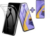 Samsung Galaxy A51 Hoesje - Siliconen Back Cover & Glazen Screenprotector - Transparant