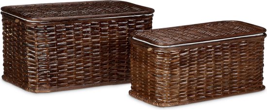 Foto: Relaxdays opbergbox rotan set van 2 rechthoekig 26 cm hoog uitneembare voering 28 liter roodbruin roodbruin