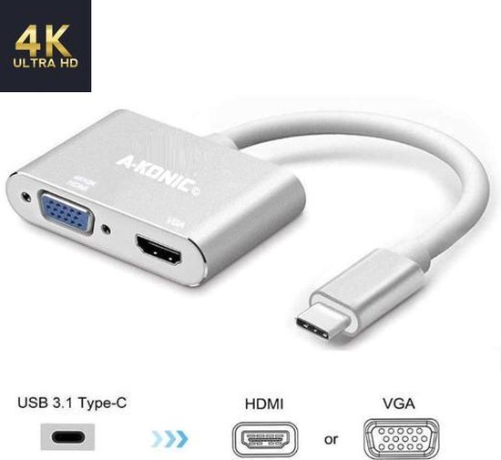 Usb-c naar HDMI VGA adapter | 2 in 1 type-c to VGA en HDMI-HUB | usb c | 4K  |... | bol.com
