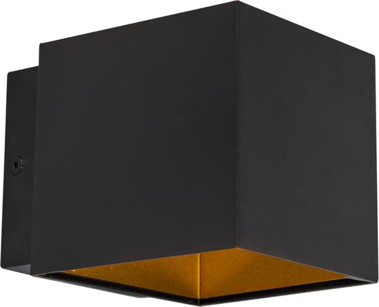 QAZQA caja wl - Moderne LED Wandlamp Up Down voor binnen - 1 lichts - D 126 mm - Zwart Goud - Industrieel - Woonkamer | Slaapkamer | Keuken