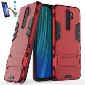 Xiaomi Redmi Note 8 Pro Kickstand Shockproof Cover Rood Case Hoesje - 1 x Tempered Glass Screenprotector A3TBL