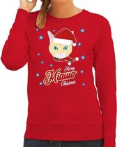 Foute Kersttrui / sweater - Merry Miauw Christmas - kat / poes - rood voor dames - kerstkleding / kerst outfit M (38)