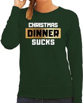 Foute Kersttrui / sweater - Christmas dinner sucks - kerstdiner - groen voor dames - kerstkleding / kerst outfit XS (34)