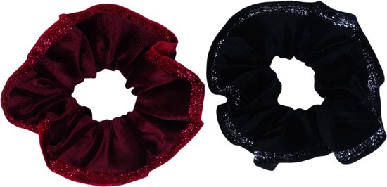 Jessidress Srunchies met glitters Haar Elastieken van velours - Zwart/Bordeaux
