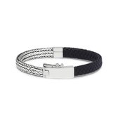 SILK Jewellery - Zilveren Armband - Alpha - 369BLK.18 - zwart leer - Maat 18