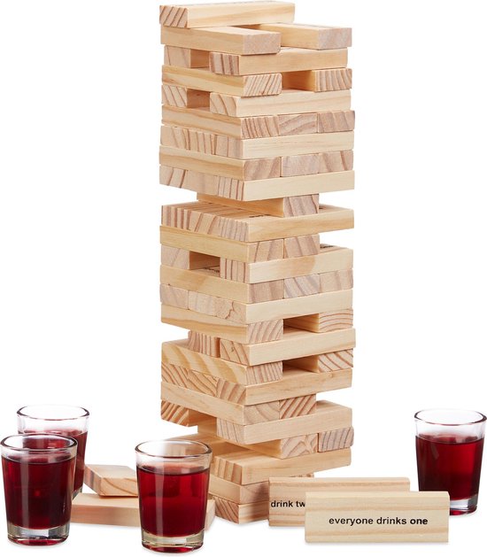 Relaxdays stapeltoren drankspel - Drunken Tower - wiebeltoren - drinkspel - hout