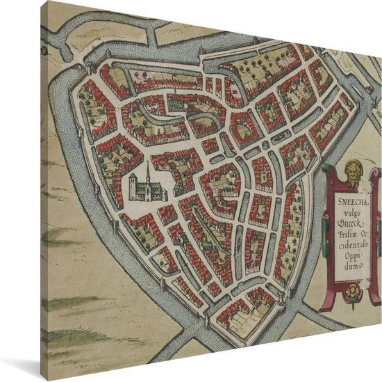 Canvas Schilderij Kaart - Sneek - Historisch - 40x30 cm - Wanddecoratie