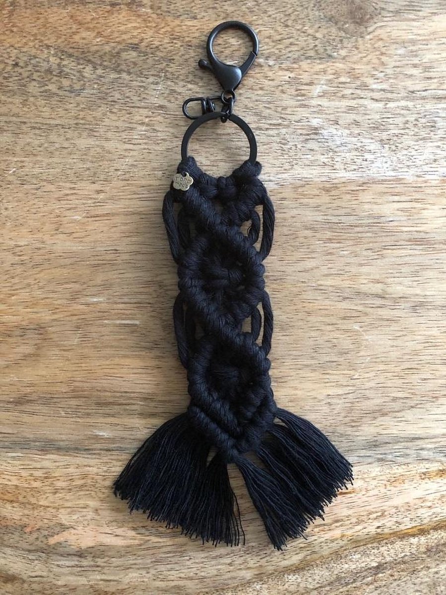 Sleutelhanger, macrame sleutelhanger, geknoopte sleutelhanger 058 - zwart