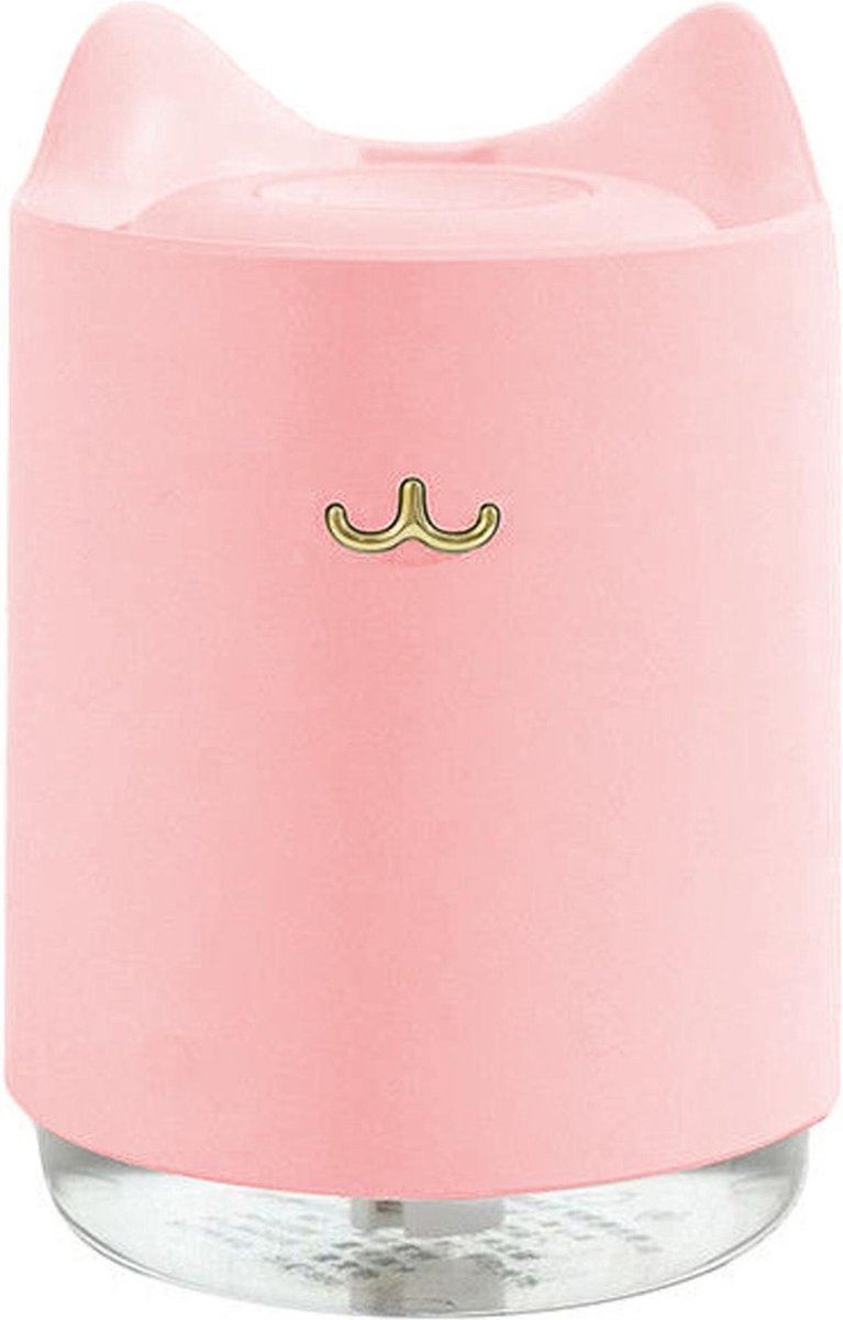 Goedkoopste FettleLife Mini Luchtbevochtiger met Aromatherapie - Ultrasone Mist Vernevelaar en Aroma diffuser - 320ml Roze Kat
