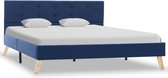 Bedframe Blauw Stof (Incl LW Led klok) 140x200 cm - Bed frame met lattenbodem - Tweepersoonsbed Eenpersoonsbed