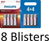 64 Stuks (8 Blisters a 8 st) Philips Power Alkaline AA Batterij 4+4