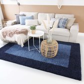 Hoogpolig vloerkleed shaggy Trend lijstmotief - blauw 240x340 cm