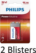 2 Stuks (2 Blisters a 1 st) Philips Power Alkaline batterij 9V